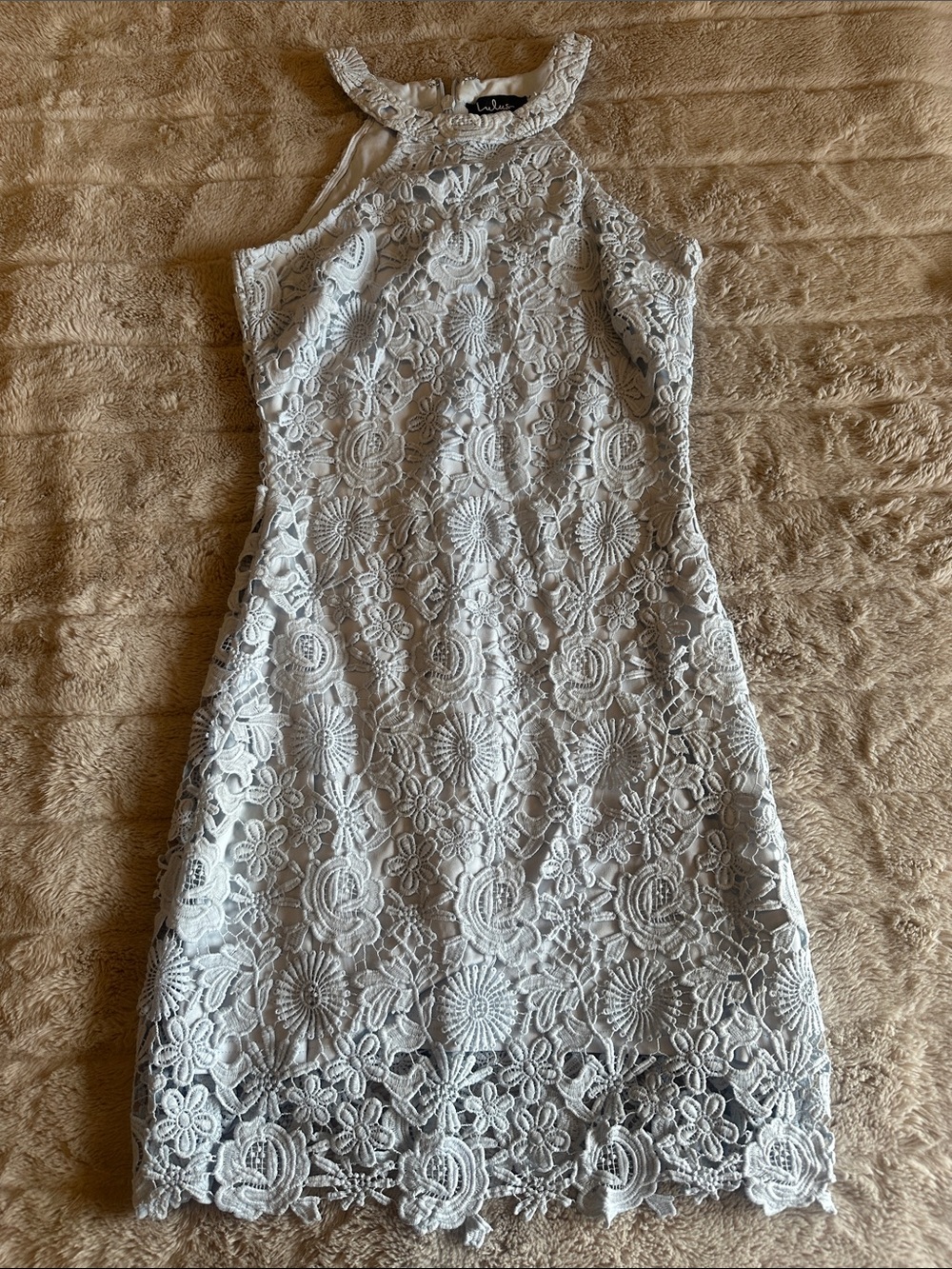 Lulu's Baby Blue Lace Halter Mini Dress